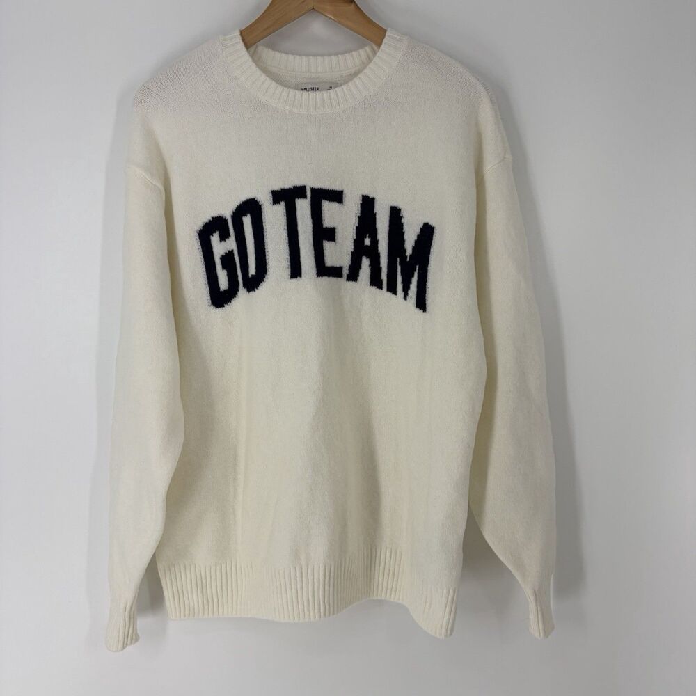 Hollister Sweater Size Medium Womens White Oversized Comfy Cloud Go Team Graphic